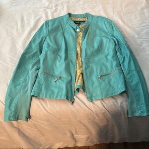 Black Rivet Blue Leather Jacket Classic Design